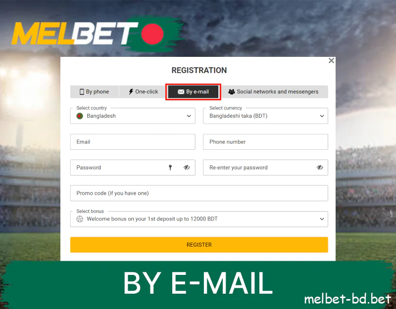 Register at Melbet by email
