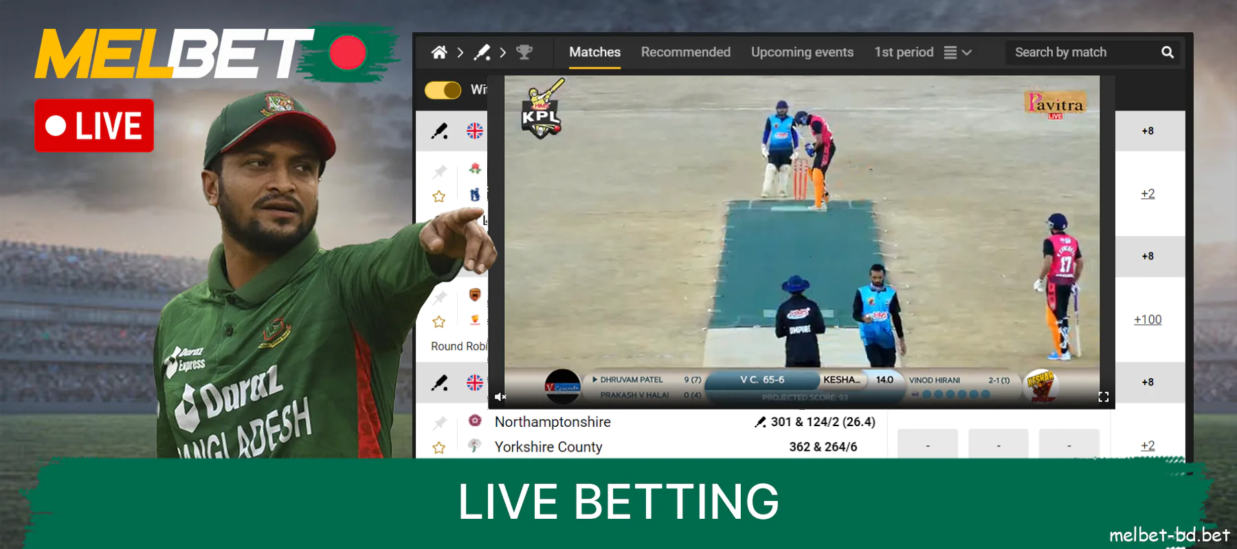 Bangladesh bookmaker Melbet live betting on sports