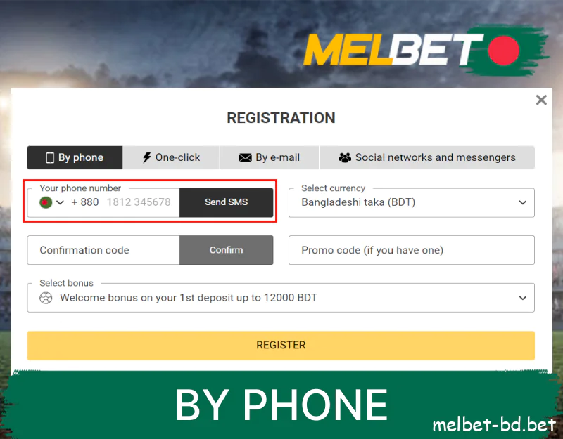Melbet registration by phone number